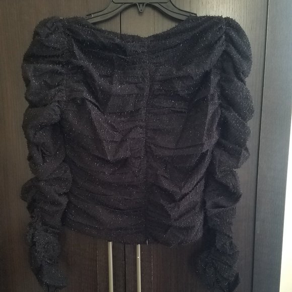 NWOT Caldwell Puff Shoulder Black Glittery Sweetheart Top. - Picture 9 of 11